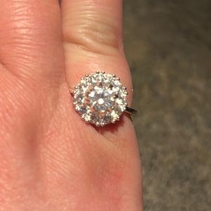 2.75 CT TW Cubic Zirconia CZ Palladium Dipped Engagement Wedding Ring Halo